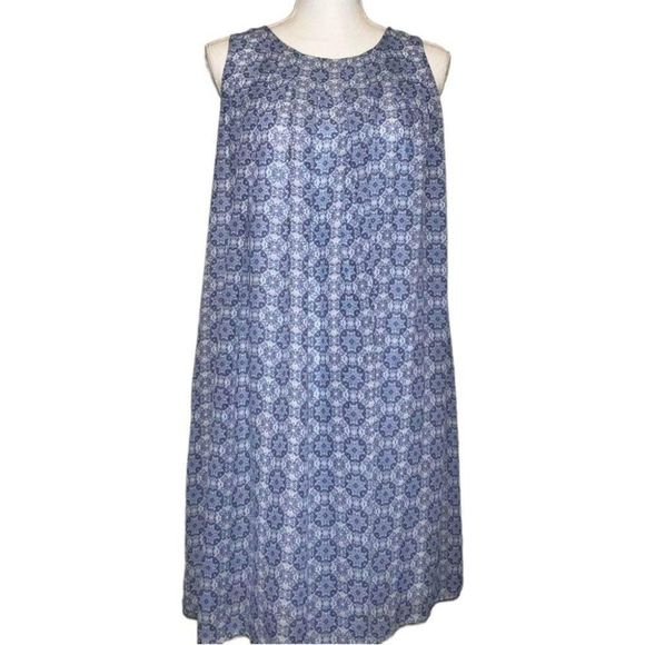 Emma & Michele Dresses & Skirts - Emma & Michele Womens Blue Ottoman Pattern Boxy Shift Dress Size 8 Lounge Wear